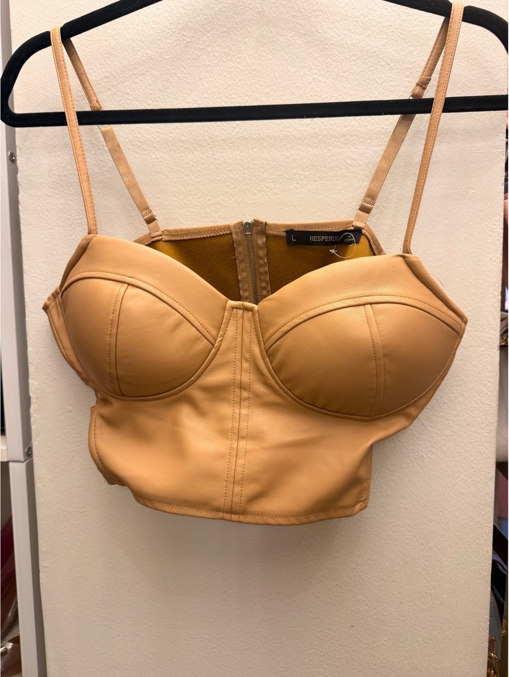 Hesperus Women's Faux Leather Nude Bustier Crop Top Size L